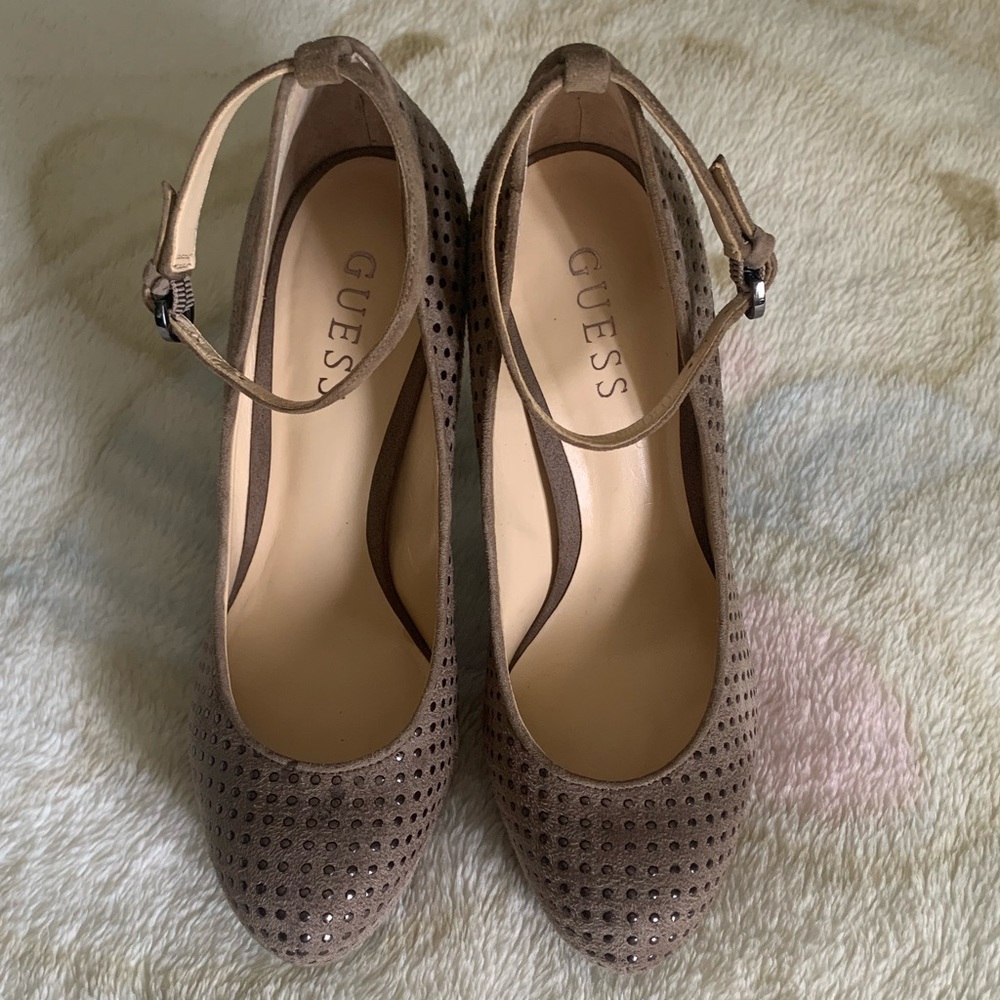 Guess Studded Strapped Heels in Toffee/Taupe